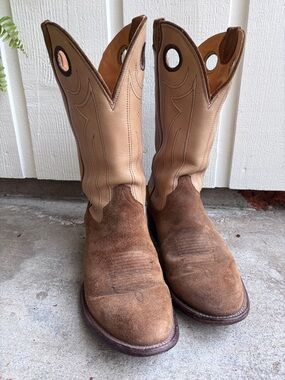 Tecovas Two-Tone Brown and Tan Suede Western Boots